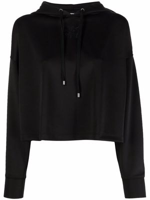 DKNY logo-embroidered cropped hoodie - Black
