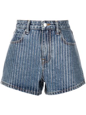 Alexander Wang crystal stripe-embellished cotton-denim shorts - Blue
