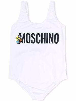 Moschino Kids logo-print swimsuit - White