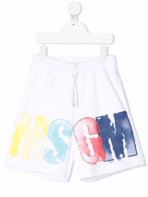 MSGM Kids logo print track shorts - White