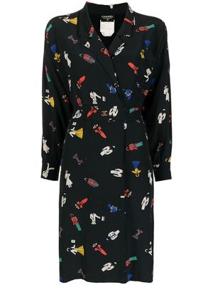 Chanel Pre-Owned 1980-1990s clothes-print wrap dress - Black