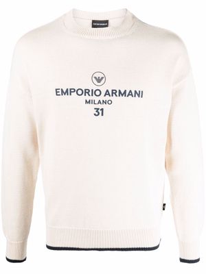 Emporio Armani logo crew-neck jumper - Neutrals