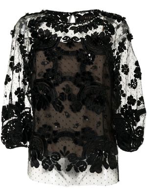 Biyan floral-embroidered layered blouse - Black