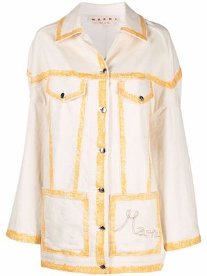 Marni scribble-detail oversized denim jacket - Neutrals
