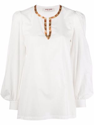 Le Sirenuse embroidered-collar cotton blouse - White