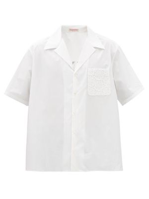 Valentino - Lace-pocket Cotton-poplin Shirt - Mens - White