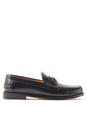 Gucci - GG And Web Stripe Leather Loafers - Mens - Black