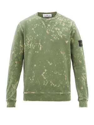 Stone Island - Bleached Cotton Loop-back Jersey Sweatshirt - Mens - Green