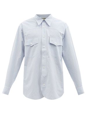 Kuro - Flap-pocket Striped Cotton Shirt - Mens - Blue Stripe