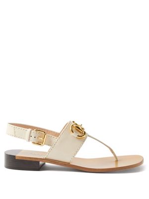 Gucci - Horsebit-chain Leather Flat Sandals - Womens - White