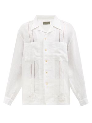 Kuro - Embroidered Ladder-lace Linen Shirt - Mens - White