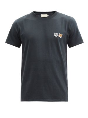 Maison Kitsuné - Double Fox Head-patch Cotton-jersey T-shirt - Mens - Grey