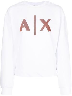 Armani Exchange striped logo-print crew-neck sweatshirt - White