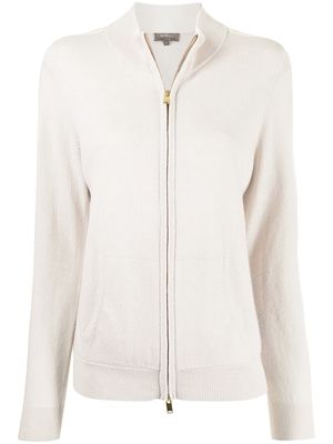 N.Peal stripe zip-up cashmere jumper - White