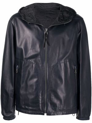 Salvatore Ferragamo hooded leather jacket - Blue