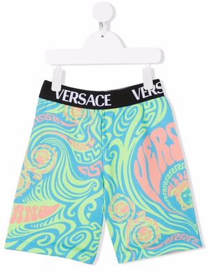Versace Kids logo-waistband shorts - Blue