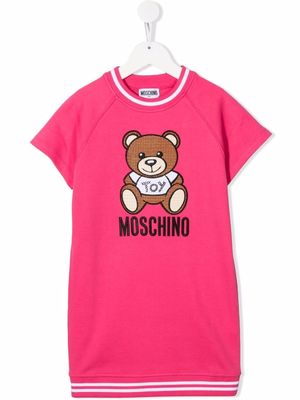 Moschino Kids Teddy-logo shortsleeved sweatshirt dress - Pink