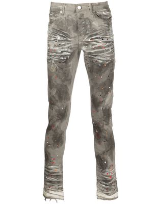 Purple Brand distressed paint-splatter skinny jeans - Grey