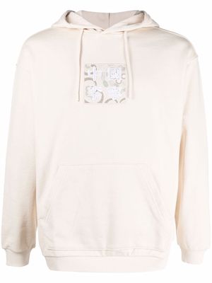 Li-Ning logo-patch cotton hoodie - Neutrals