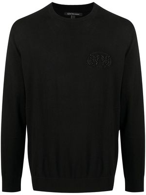 Armani Exchange fine-knit logo-embroidered jumper - Black
