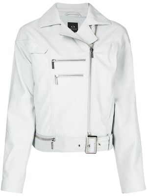 Armani Exchange multi-pocket leather biker jacket - Blue