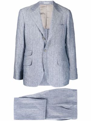 Brunello Cucinelli single-breasted herringbone suit - Blue