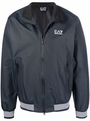 Ea7 Emporio Armani logo zipped bomber jacket - Blue