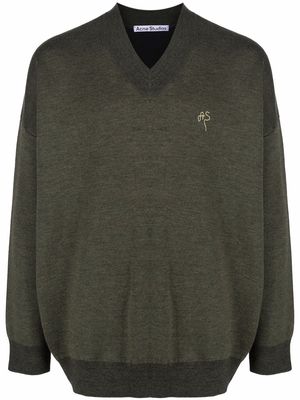 Acne Studios embroidered-logo oversized v-neck sweater - Green