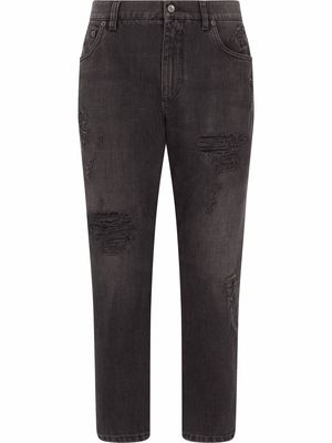 Dolce & Gabbana distressed mid-rise tapered jeans - Black