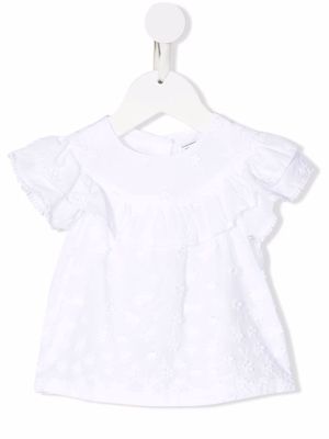 Tartine Et Chocolat floral-embroidered ruffled blouse - White