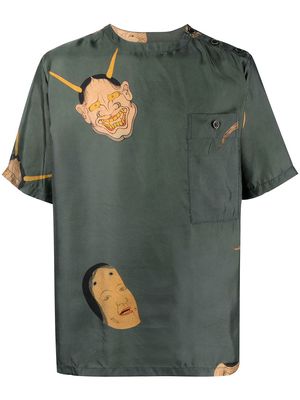 Uma Wang painterly-print pocket T-Shirt - Green