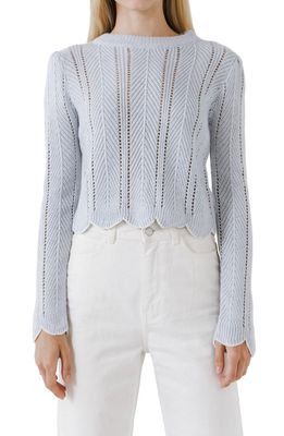 English Factory Scallop Contrast Trim Sweater in Powder Blue