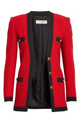 Saint Laurent Wool Blend Tweed Cardigan Jacket in 6231 Rouge