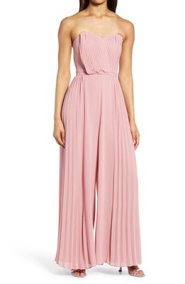 Adelyn Rae Strapless Chiffon Jumpsuit in Dawn Pink