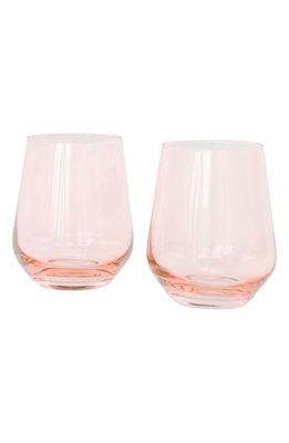 Estelle Colored Glass Set of 2 Stemless Wineglasses in Blush Pink