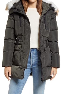 Sam Edelman Water Repellent Parka with Removable Faux Fur Trim in Loden