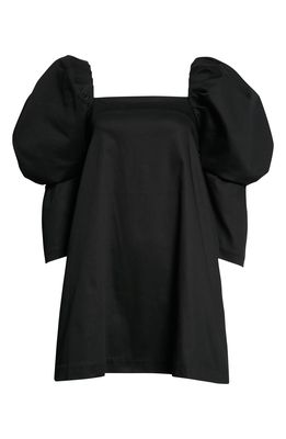 Kika Vargas Nagita Puff Sleeve Stretch Cotton Poplin Minidress in Black Cotton
