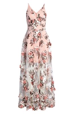 Dress the Population 3D Floral Fit & Flare Gown in Pale Mauve Multi