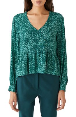 Frank And Oak Floral Print Long Sleeve Blouse in Evergreen