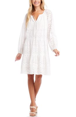 Karen Kane Tiered Long Sleeve Eyelet Dress in Off-White