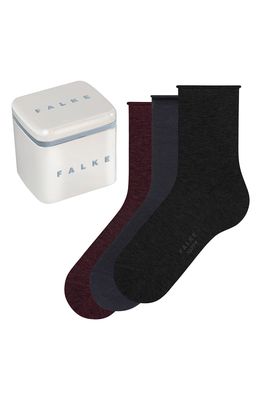 Falke Happy Assorted 3-Pack Crew Socks Gift Box in Black/Dark Navy/Barolo