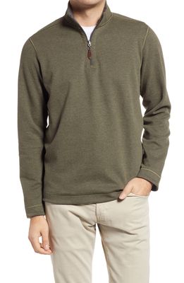 Johnston & Murphy Reversible Quarter Zip Pullover in Olive/Charcoal