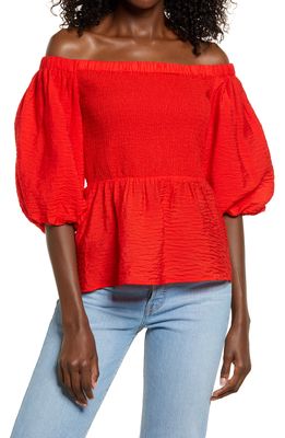 Open Edit Smocked Puff Sleeve Top in Red Bloom