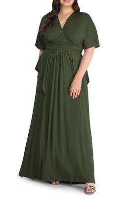 Kiyonna Indie V-Neck Fit & Flare Dress in Olive