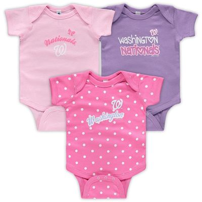 Girls Infant Soft as a Grape Pink/Purple Washington Nationals 3-Pack Rookie Bodysuit Set
