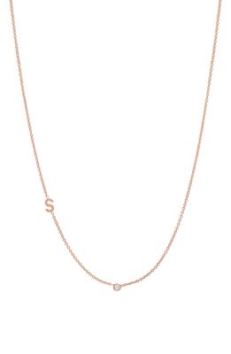 BYCHARI Small Asymmetric Initial & Diamond Pendant Necklace in 14K Rose Gold-S
