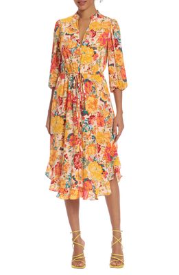 DONNA MORGAN FOR MAGGY Donna Morgan Floral Midi Dress in Soft Beige/Yellow
