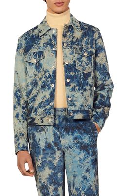 sandro Tie Dye Denim Trucker Jacket in Blue