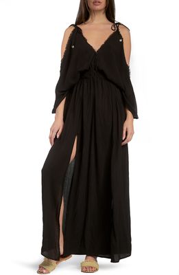 Elan Butterfly Crinkle Cover-Up Maxi Dress in Black