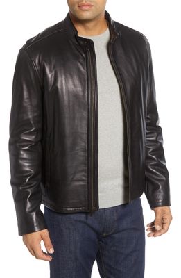 Cole Haan Lambskin Leather Moto Jacket in Black